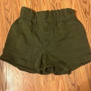 Express Shortie Super High rise Army Green Paper Bag Waist Shorts Small